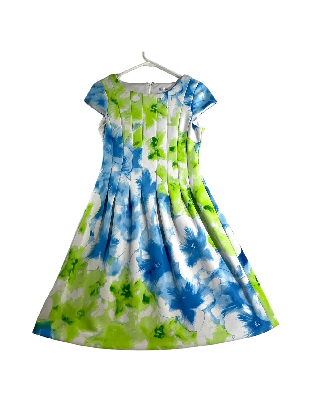 Sandra Darren Sheath Dress Size 6 Floral Pleated Stretch Cap Sleeve ALine Resort